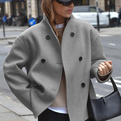 Bini - Cozy Long Sleeve Stand Collar Coat