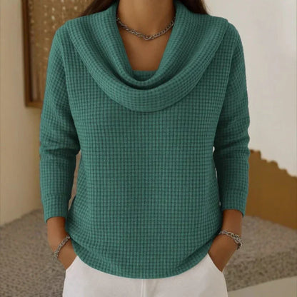 Karen – Warm Waffle Knit Sweater With Elegant Cowl Neck