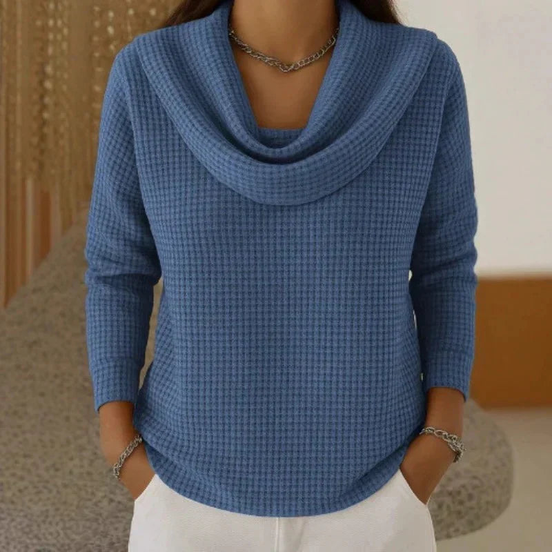 Karen – Warm Waffle Knit Sweater With Elegant Cowl Neck