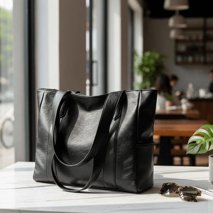Tote Bag Faux Leather Shoulder Zip Pocket Work Handbag
