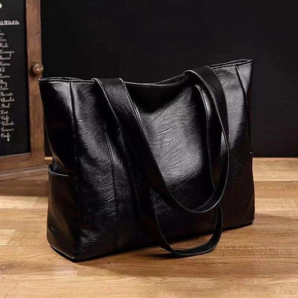 Tote Bag Faux Leather Shoulder Zip Pocket Work Handbag