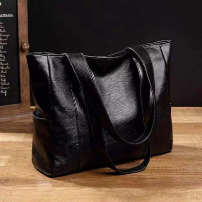 Tote Bag Faux Leather Shoulder Zip Pocket Work Handbag