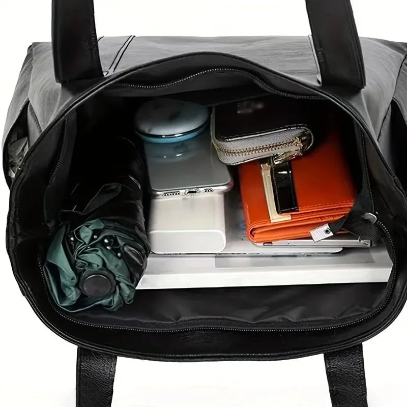 Tote Bag Faux Leather Shoulder Zip Pocket Work Handbag