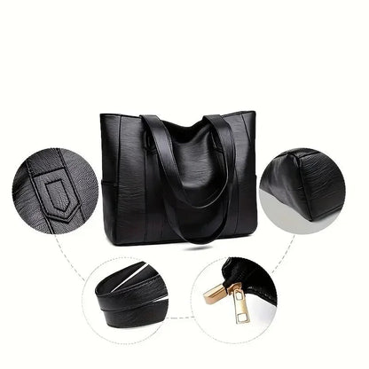 Tote Bag Faux Leather Shoulder Zip Pocket Work Handbag